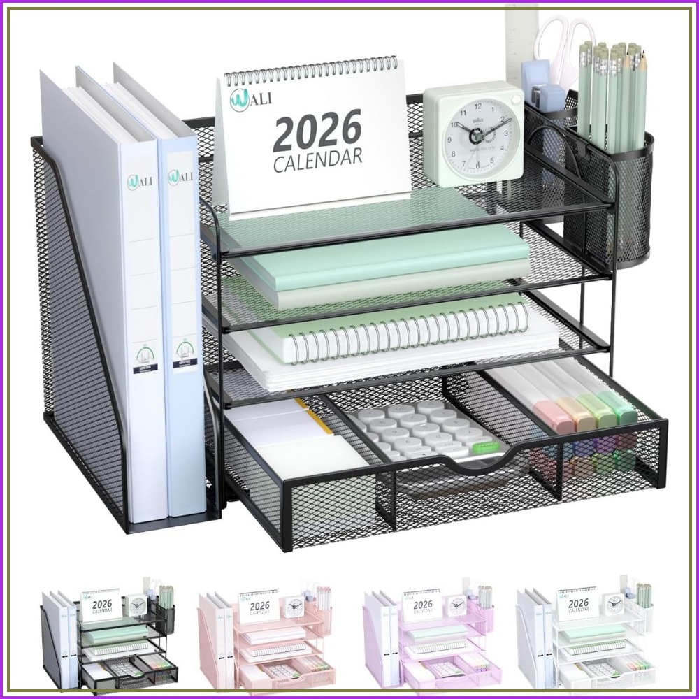 Home Office Desk With Drawers - 4-stufiger Schreibtisch-Organizer mit Schublade & Stifthaltern,