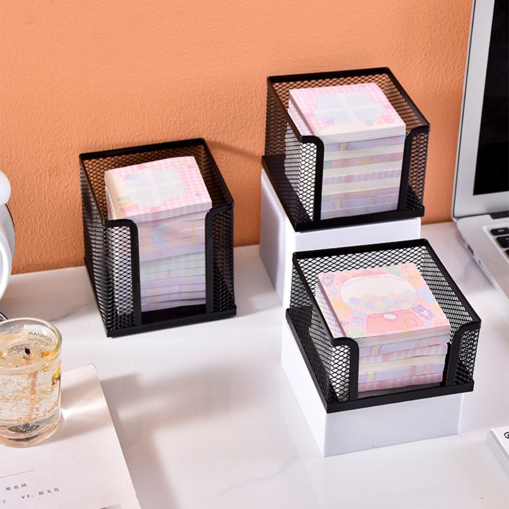 Sticky Note Dispenser - Schwarzer Mesh-Papierwürfel, Mini-Memo-Notizblöcke, Box-Halter, Aufbewahrungskoffer, Ausstellungsständer,