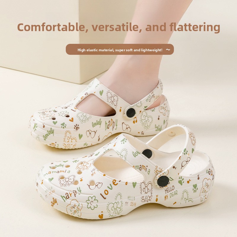 Home Office Inspiration - Neue Sommer-Damen-Clogs mit Aufdruck, Geschlossener Zehenbereich,