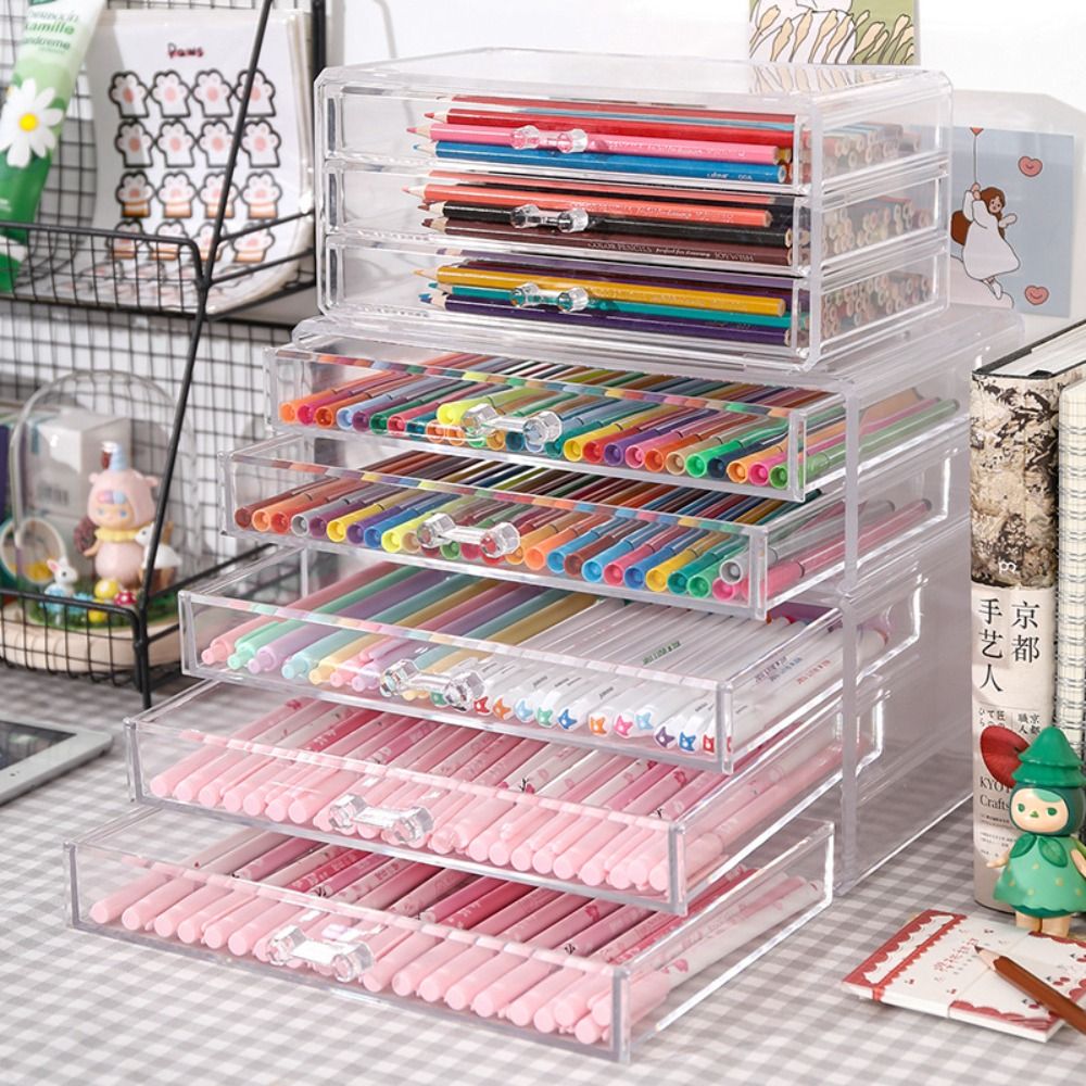 Home Office Freelancer - Großer 3-Schicht-Schreibtisch-Stifthalter Transparente Klare Stiftaufbewahrungsbox Acryl-Schreibwaren-Organizer