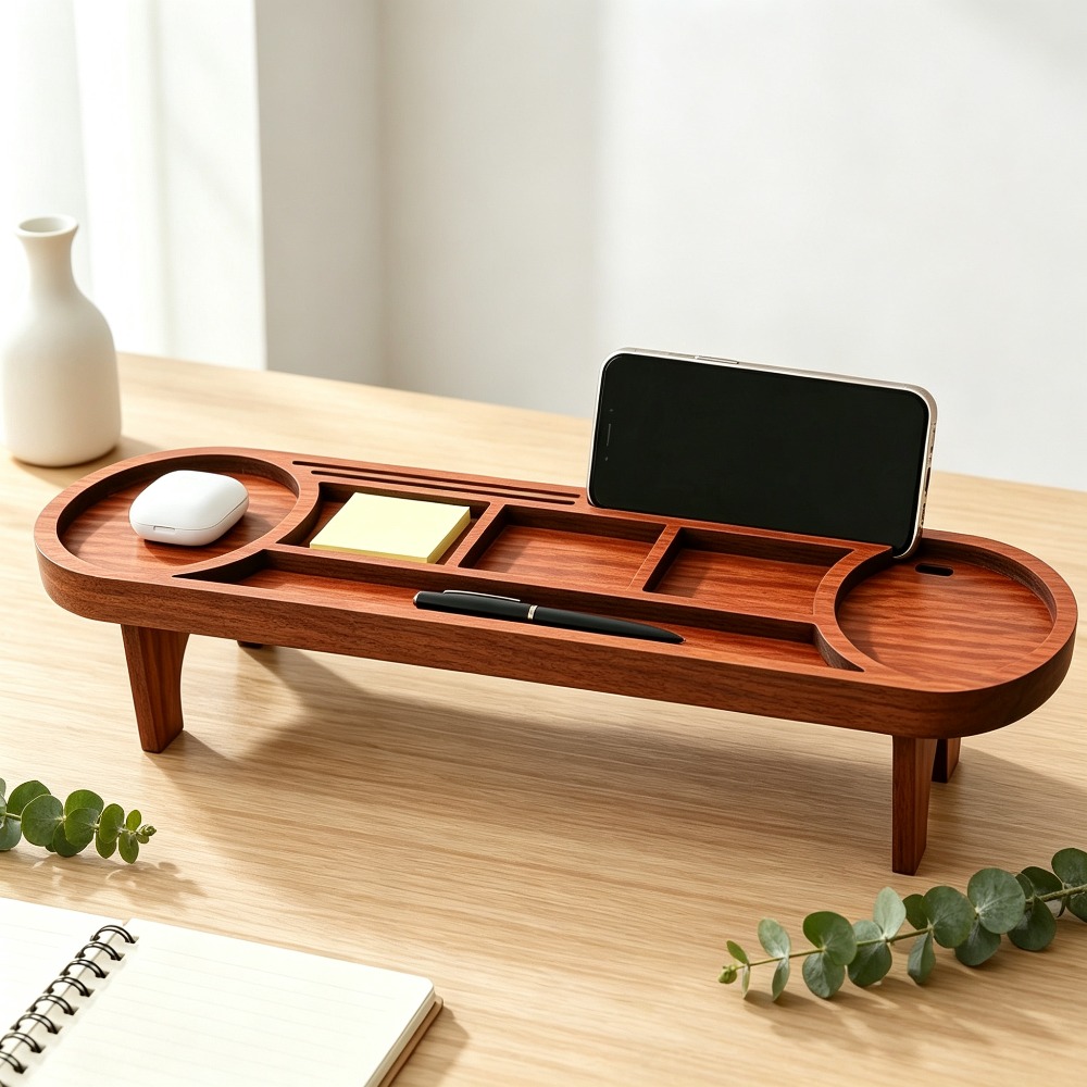 Home Office Freelancer - Hölzerner Schreibtisch-Organizer mit Telefonständer Multifunktionales Desktop-Aufbewahrungsregal