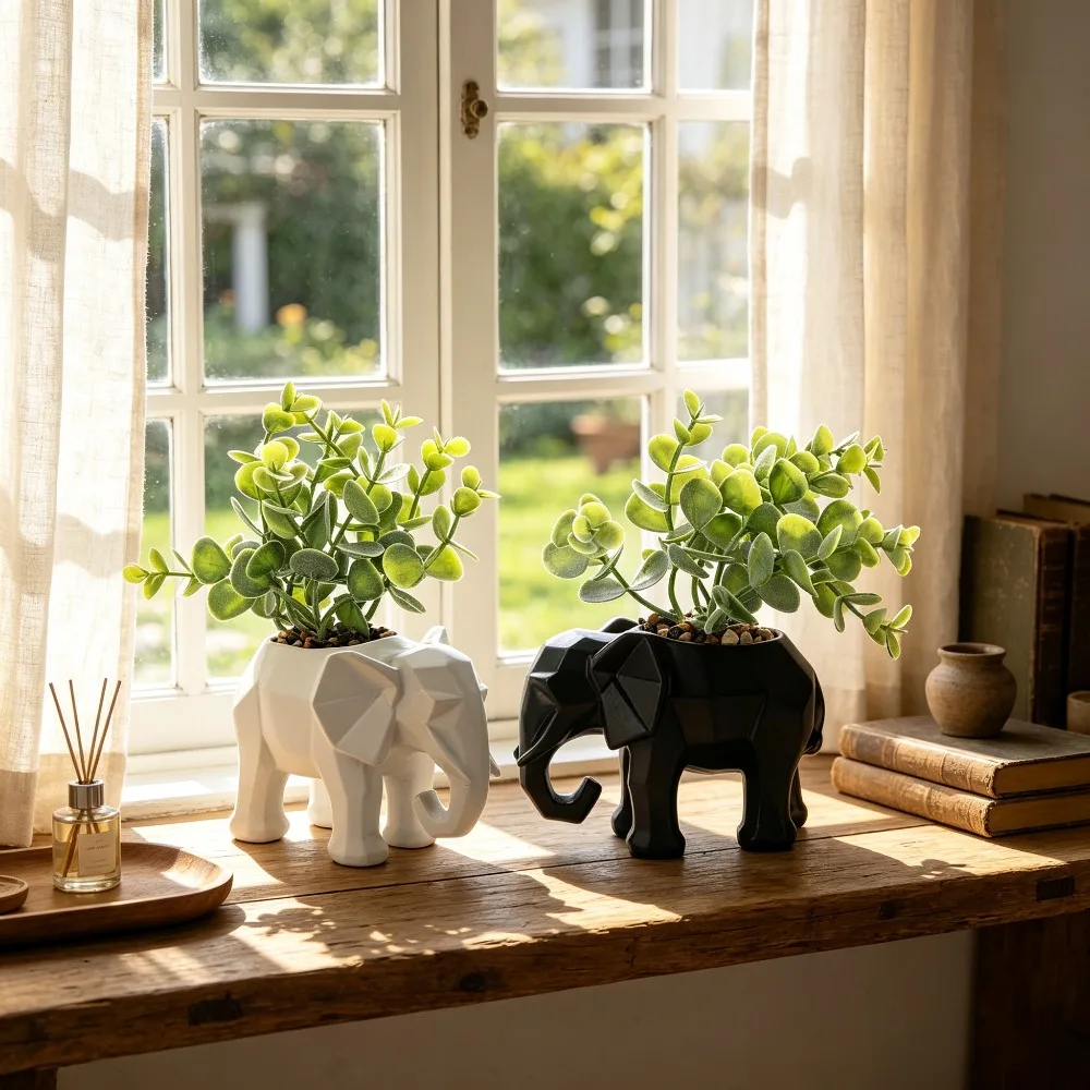 Plant Desk Mini - 2er-Pack Künstliche Pflanzen mit Topf, kleine