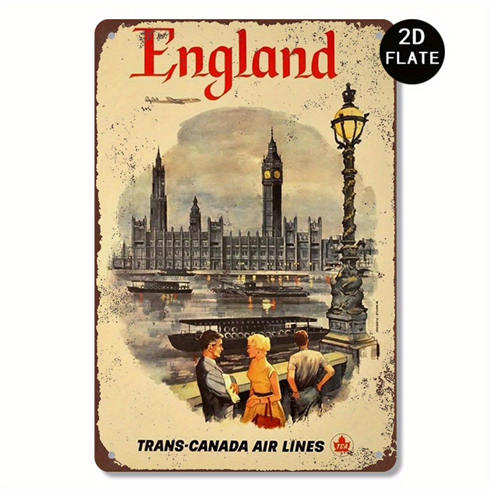 Home Office Icon - Vintage-Stil England Reise Metall-Wandkunst - Robustes