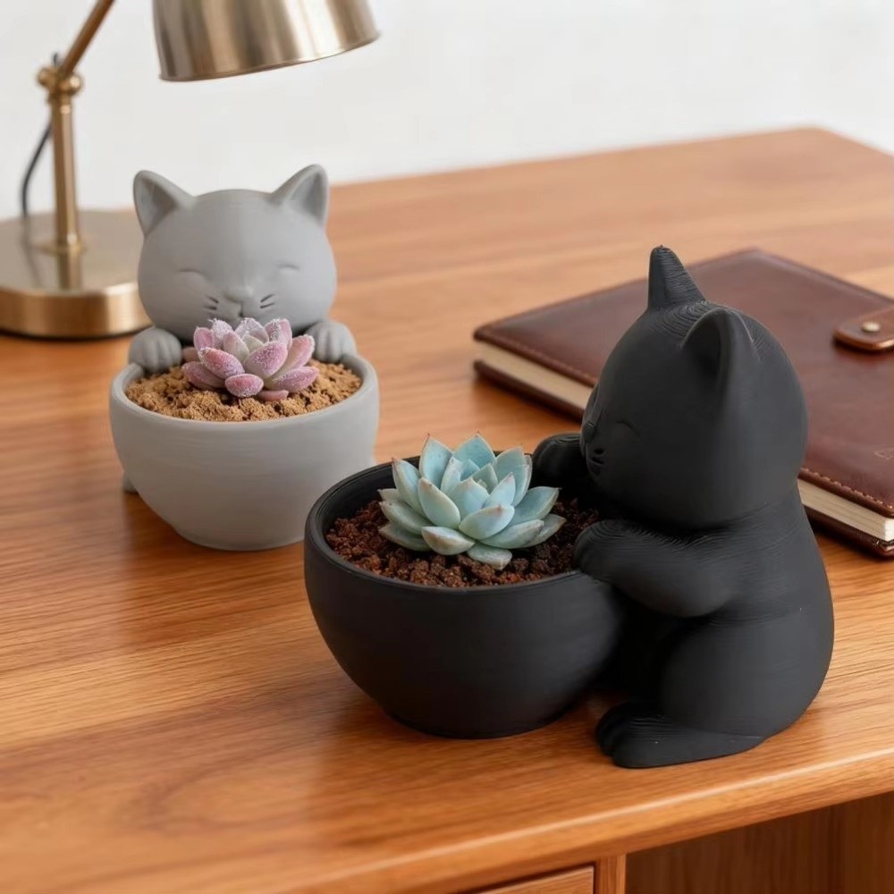Plant Desk Mini - Mini-Blumentopf mit Drainagelöchern in Katzenform für