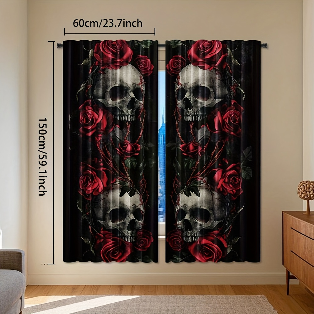Gotische Totenkopf-Rosen-Vorhä – Home Office Alternative Bewertung und Preis